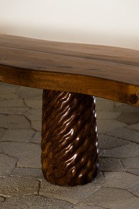 Original walnut and pine table conceived in 1941 by Curzio Malaparte in situ at Casa Malaparte, Capri. © Malaparte. Photo: Dariusz Jasak
