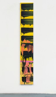 David Reed, #757, 2021–22 Oil, alkyd, and acrylic on polyester, 76 × 12 inches (193 × 30.5 cm)© 2022 David Reed/Artists Rights Society (ARS), New York. Photo: Rob McKeever