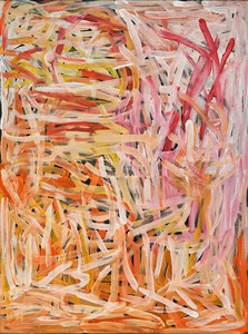 Emily Kame Kngwarreye, Anooralya, 1995. Synthetic polymer paint on linen, 47 ⅞ × 35 ½ inches (121.5 × 90 cm) © ADAGP, Paris, 2022