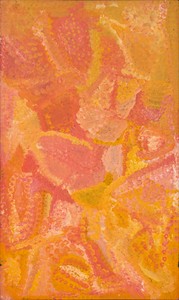 Emily Kame Kngwarreye, Untitled, 1993. Synthetic polymer paint on linen, 59 ½ × 35 ½ inches (151 × 90 cm) © ADAGP, Paris, 2022