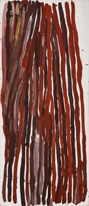 Emily Kame Kngwarreye, Awelye, 1995. Acrylic on polyester, 72 ⅞ × 31 ⅜ inches (185 × 79.5 cm) © ADAGP, Paris, 2022