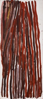 Emily Kame Kngwarreye, Awelye, 1995 Acrylic on polyester, 72 ⅞ × 31 ⅜ inches (185 × 79.5 cm)© ADAGP, Paris, 2022