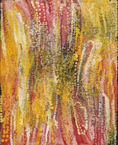 Emily Kame Kngwarreye, Winter Awelye I, 1995. Synthetic polymer paint on linen, 59 ⅛ × 47 ¼ inches (150 × 120 cm) © ADAGP, Paris, 2022