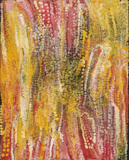 Emily Kame Kngwarreye, Winter Awelye I, 1995 Synthetic polymer paint on linen, 59 ⅛ × 47 ¼ inches (150 × 120 cm)© ADAGP, Paris, 2022
