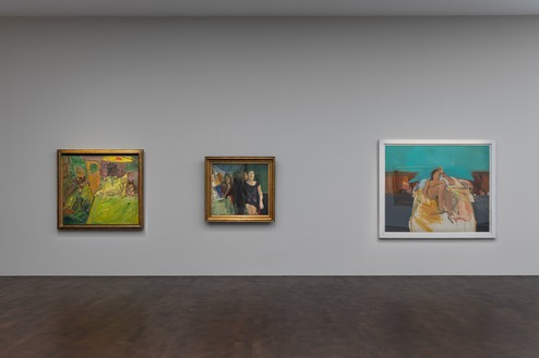Installation view Artwork, left to right: © Frank Auerbach, courtesy Geoffrey Parton; © The Estate of Michael Andrews/Tate. Photo: Lucy Dawkins