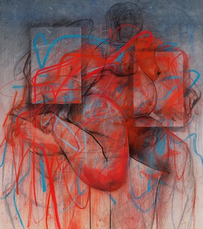Jenny Saville, Fugue, 2022 Watercolor, pastel, and charcoal on canvas, 70 ⅞ × 63 inches (180 × 160 cm)© Jenny Saville. Photo: Prudence Cuming Associates Ltd