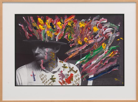 Nam June Paik, “Mein Freund” (Joseph Beuys), 2003 Acrylic paint and permanent oil marker on photograph, 20 ¼ × 31 ¼ inches (51.4 × 79.4 cm)© Nam June Paik Estate. Photo: Rob McKeever