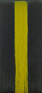 Pat Steir, Yellow Pour, 2021–22. Oil on canvas, 132 × 60 inches (333.5 × 152.4 cm) © Pat Steir. Photo: Elisabeth Bernstein