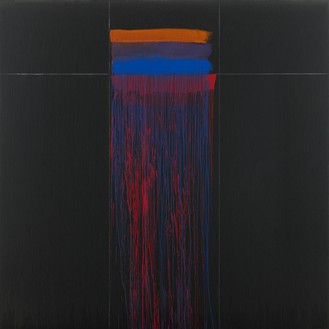 Pat Steir, Winter Evening, 2021–22 Oil on canvas, 108 × 108 inches (274.3 × 274.3 cm)© Pat Steir. Photo: Elisabeth Bernstein
