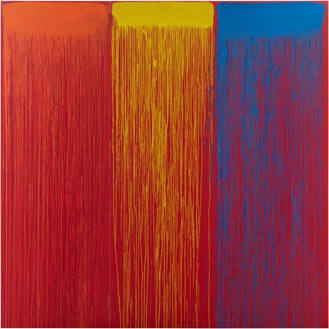 Pat Steir, Roman Rainbow, 2021–22 Oil on canvas, 108 × 108 inches (274.3 × 274.3 cm)© Pat Steir. Photo: Elisabeth Bernstein