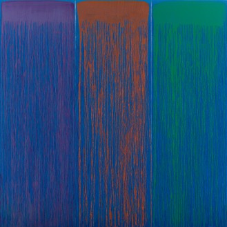 Pat Steir, Small Rainbow, 2021–22 Oil on canvas, 84 × 84 inches (213.4 × 213.4 cm)© Pat Steir. Photo: Elisabeth Bernstein