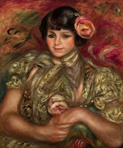Pierre-Auguste Renoir, Femme à la rose, 1910. Oil on canvas, 22 ⅛ × 18 ⅜ inches (56 × 46.5 cm)