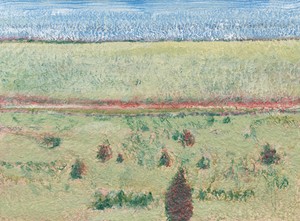 Richard Artschwager, Red Road, NM, 2012. Acrylic on handmade paper on soundboard, 37 ¼ × 49 ⅛ inches (94.6 × 124.8 cm) © 2022 Richard Artschwager/Artists Rights Society (ARS), New York