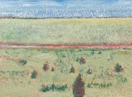 Richard Artschwager, Red Road, NM, 2012 Acrylic on handmade paper on soundboard, 37 ¼ × 49 ⅛ inches (94.6 × 124.8 cm)© 2022 Richard Artschwager/Artists Rights Society (ARS), New York