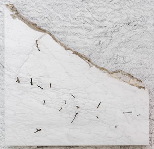 Giuseppe Penone, Corpo di pietra – rami (Body of Stones – Branches), 2016–21 (detail). Carrara marble, bronze, and graphite on wall, overall dimensions variable © Giuseppe Penone