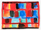 Abstract work on paper by Stanley Whitney made with gouache featuring rectangular shape in various bright colors