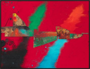Sterling Ruby, TURBINE. EXIT NEXT., 2022. Acrylic, oil, and cardboard on canvas, 96 × 126 inches (243.8 × 320 cm) © Sterling Ruby. Photo: Robert Wedemeyer