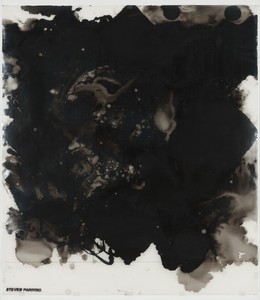 Steven Parrino, Untitled, 2001. Engine enamel, turpentine, and graphite on vellum, 21 ⅜ × 18 ⅞ inches (54.3 × 47.9 cm) © Steven Parrino, courtesy the Parrino Family Estate. Photo: Rob McKeever