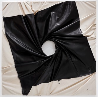 Steven Parrino, Spin-Out Vortex (Black Hole), 2000 Lacquer on canvas, 71 ⅝ × 71 ⅝ inches (182 × 182 cm)© Steven Parrino, courtesy the Parrino Family Estate. Photo: Thomas Lannes