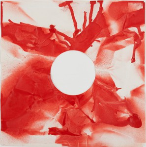 Steven Parrino, Untitled, 1997. Enamel on paper, 10 ⅝ × 10 ½ inches (27 × 26.7 cm) © Steven Parrino, courtesy the Parrino Family Estate