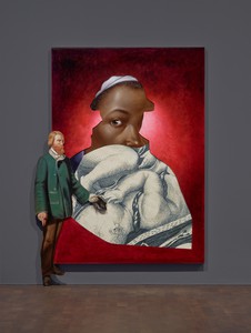 Titus Kaphar, The Eye of Providence, 2022. Oil on canvas, vinyl, and wood, 94 × 67 ¼ × 2 ¾ inches (238.8 × 170.8 × 7 cm) © Titus Kaphar. Photo: Prudence Cuming Associates Ltd
