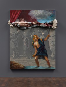 Titus Kaphar, Nothing to See Here, 2021. Oil on canvas, vinyl, wood, and rope, 78 ¾ × 65 ⅞ × 7 ⅞ inches (200 × 167.5 × 20 cm) © Titus Kaphar. Photo: Prudence Cuming Associates Ltd