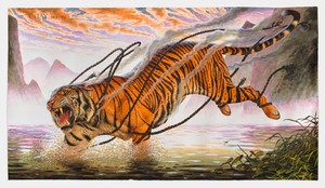 Walton Ford, Cháy, 2021. Watercolor, gouache, and ink on paper, 60 × 108 inches (152.4 × 274.3 cm) © Walton Ford. Photo: Tom Powel Imaging