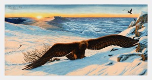Walton Ford, More than a Mile – The White Mountains – February 1833, 2020. Watercolor, gouache, ink, and pencil on paper, 60 × 120 inches (152.4 × 304.8 cm) © Walton Ford. Photo: Tom Powel Imaging