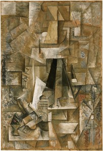 Pablo Picasso, Man with a Guitar, 1912. Oil on canvas, 51 ⅞ × 35 ⅛ inches (131.6 × 89.1 cm), Philadelphia Museum of Art © 2023 Estate of Pablo Picasso/Artists Rights Society (ARS), New York