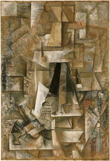 Pablo Picasso, Man with a Guitar, 1912 Oil on canvas, 51 ⅞ × 35 ⅛ inches (131.6 × 89.1 cm), Philadelphia Museum of Art© 2023 Estate of Pablo Picasso/Artists Rights Society (ARS), New York