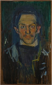 Pablo Picasso, Self-Portrait (Yo), 1901. Oil on cardboard mounted on wood, 20 ¼ × 12 ½ inches (51.4 × 31.8 cm), Museum of Modern Art, New York © 2023 Estate of Pablo Picasso/Artists Rights Society (ARS), New York. Photo: © Museum of Modern Art/Licensed by SCALA/Art Resource, New York