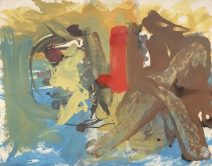 Helen Frankenthaler, Shore Figure, 1959. Oil on paper, 22 × 28 ¼ inches (55.9 × 71.8 cm) © 2023 Helen Frankenthaler Foundation, Inc./Artists Rights Society (ARS), New York. Photo: Owen Conway