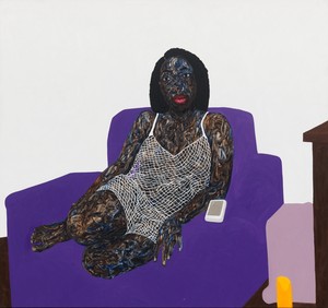 Amoako Boafo, Purple Single Sofa, 2023. Oil on canvas, 83 ½ × 89 ¼ inches (212.1 × 226.7 cm) © Amoako Boafo. Photo: Rob McKeever
