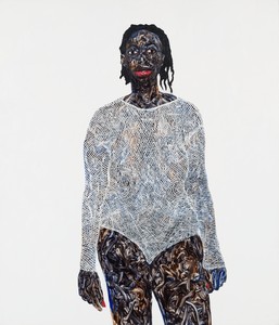 Amoako Boafo, Mesh Bodysuit, 2022. Oil on canvas, 81 ⅝ × 70 inches (207.3 × 177.6 cm) © Amoako Boafo. Photo: Rob McKeever