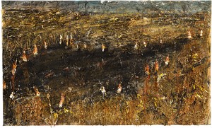 Anselm Kiefer, Dein aschenes Haar, Sulamith (Your ashen hair, Shulamith), 1981. Emulsion, oil, acrylic, shellac, straw, and charcoal on canvas, 59 ⅛ × 99 ⅝ inches (150 × 253 cm) © Anselm Kiefer. Photo: Georges Poncet