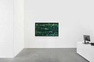Installation view with Cy Gavin, Untitled (Blue-green algae) (2023). Artwork © Cy Gavin. Photo: Matteo D’Eletto, M3 Studio