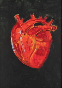 Cy Gavin, Untitled (Human heart), 2023. Acrylic and vinyl on denim, 42 × 30 inches (106.7 × 76.2 cm) © Cy Gavin. Photo: Leonardo Cestari