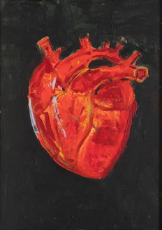Cy Gavin, Untitled (Human heart), 2023 Acrylic and vinyl on denim, 42 × 30 inches (106.7 × 76.2 cm)© Cy Gavin. Photo: Leonardo Cestari