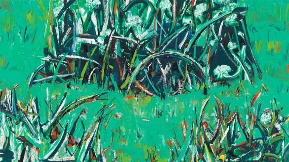 Cy Gavin, Untitled (Paths in a meadow), 2022 Acrylic and vinyl on canvas, 42 × 75 inches (106.7 × 190.5 cm)© Cy Gavin. Photo: Rob McKeever