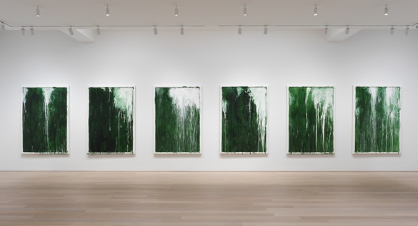 Installation view with Cy Twombly, Untitled I–VI (Green Painting), 2002–03 Artwork © Cy Twombly Foundation. Photo: Rob McKeever