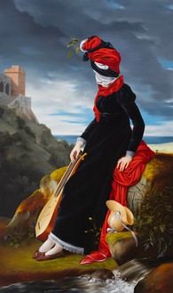 Ewa Juszkiewicz, In a Shady Valley, Near a Running Water (after François Gérard), 2023 Oil on canvas, 106 ⅜ × 63 inches (270 × 160 cm)© Ewa Juszkiewicz