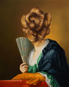 Ewa Juszkiewicz, Girl With A Fan (after Johann Heinrich Tischbein the Elder), 2023. Oil on canvas, 39 ⅜ × 31 ½ inches (100 × 80 cm) © Ewa Juszkiewicz