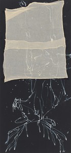 Georg Baselitz, Hirschtuch, 2022. Oil, dispersion adhesive, and fabric on canvas, 94 ½ × 44 ⅛ inches (240 × 112 cm) © Georg Baselitz 2023. Photo: Jochen Littkemann
