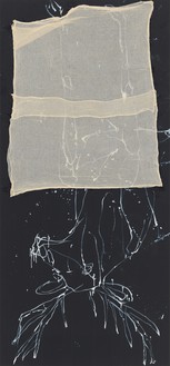 Georg Baselitz, Hirschtuch, 2022 Oil, dispersion adhesive, and fabric on canvas, 94 ½ × 44 ⅛ inches (240 × 112 cm)© Georg Baselitz 2023. Photo: Jochen Littkemann