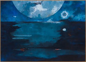 Harold Ancart, Blue Moon, 2023. Oil stick and pencil on canvas, in artist’s frame, 99 ½ × 137 ¾ × 2 ½ inches (252.7 × 349.9 × 6.4 cm) © Harold Ancart. Photo: JSP Art Photography