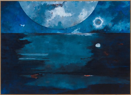 Harold Ancart, Blue Moon, 2023 Oil stick and pencil on canvas, in artist’s frame, 99 ½ × 137 ¾ × 2 ½ inches (252.7 × 349.9 × 6.4 cm)© Harold Ancart. Photo: JSP Art Photography
