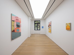 Installation view. Artwork, left and center right: © Hilary Pecis; center left and right: © Lily Stockman. Photo: Stathis Mamalakis
