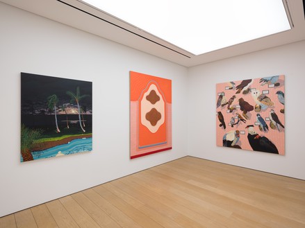 Installation view Artwork, left and right: © Hilary Pecis; center: © Lily Stockman. Photo: Stathis Mamalakis