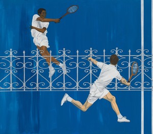 Honor Titus, Madrid Open, 2023. Oil on canvas, 84 × 96 inches (213.4 × 243.8 cm) © Honor Titus. Photo: Ed Mumford