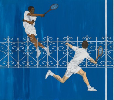 Honor Titus, Madrid Open, 2023 Oil on canvas, 84 × 96 inches (213.4 × 243.8 cm)© Honor Titus. Photo: Ed Mumford